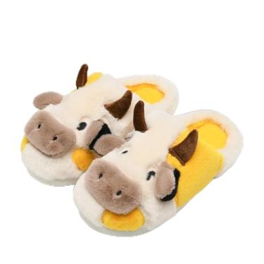 Imagem de Pantufas de vaca para crianças pequenas, meninos e meninas, pantufa de pelúcia macia, animal fofo, inverno, confortável, quente, felpudo, espuma de memória, antiderrapante, fofo, para uso interno e