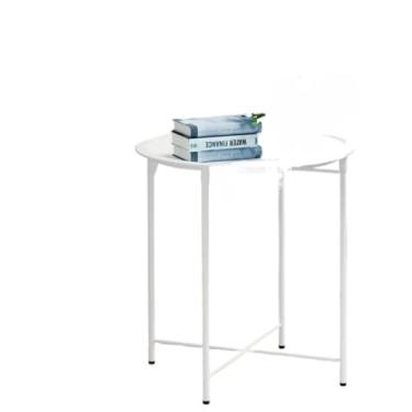 Imagem de Mesinha Lateral Para Sala, Mesa de Canto Dobrável com Pés de Metal, Mesa Redonda Lateral com Bandeja Removível - 47x47x50CM(Branco)