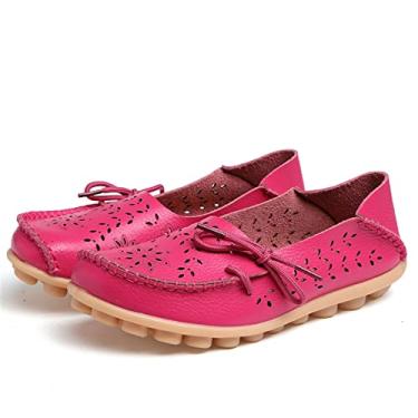 Imagem de Unifizz Mocassim feminino respirável vazado confortável caminhada escritório, Vermelho rosa, 39