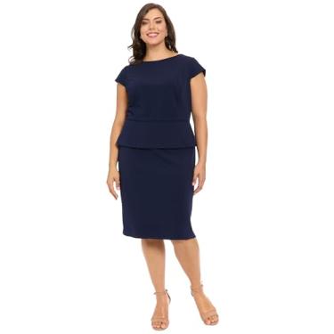 Imagem de London Times Vestido peplum feminino manga cavada gola canoa - Vestidos profissionais de trabalho para convidados de casamento, Azul-marinho, 48