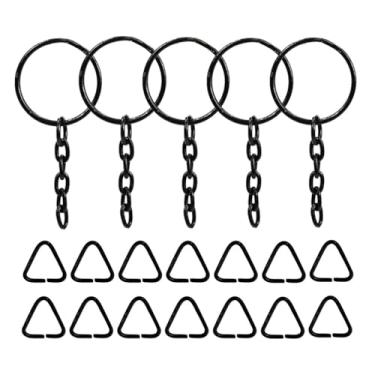 Imagem de Argola Com Corrente 23mm Resistente Artesanato Com Triangulo Criação De Chaveiro 100 unidades (Preta)