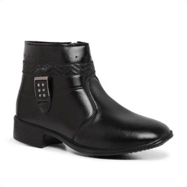 Imagem de Bota Feminina Coturno Cano Curto Zíper Fivela Lateral - Própia, Preto,