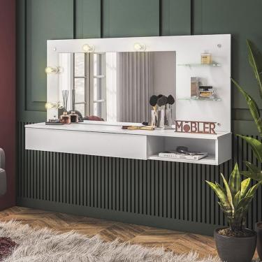 Imagem de Penteadeira Camarim Suspensa Lumiere Com Espelho E 1 Gaveta Branco Fosco