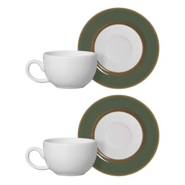Imagem de Jogo 2 Xícaras De Café Branca Com Pires Celebrate Verde Cerâmica Alleanza 100ml