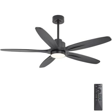 Imagem de WINGBO Ventilador de teto de 137 cm com luz - 5 lâminas de madeira maciça esculpida, motor CC reversível de 6 velocidades, regulável, 3 CCT, ventiladores de teto de controle remoto sem ruído com luzes