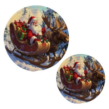 Imagem de Blueangle 2 peças de suporte de panela de trivet de rena de Papai Noel - conjunto de pegadores de panela de tecido redondo - almofadas quentes trançadas de algodão - porta-copos - tapetes de mesa para