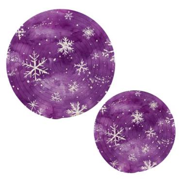 Imagem de Blueangle 2 peças de suporte de panela trivet de floco de neve de inverno - conjunto de pegadores de panela de tecido redondo - almofadas quentes trançadas de algodão - porta-copos - tapetes de mesa