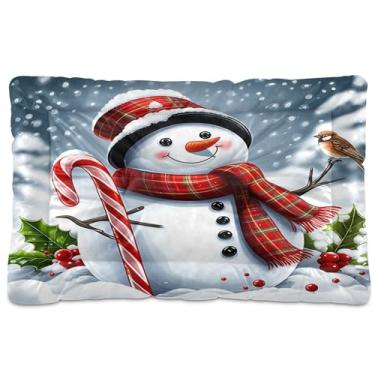 Imagem de SEHANY Cama de Natal com flocos de neve, boneco de neve, para cães, gatos, com fundo antiderrapante, para canil, colchão macio, lavável, para cães pequenos, médios e grandes, gatos, 61 x 45 cm