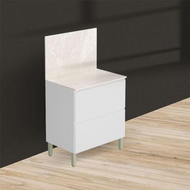 Imagem de Balcão Para Cozinha Ambiente Art Branco ártico Com Tampo Painel 80cm Travertino – Kits Paraná