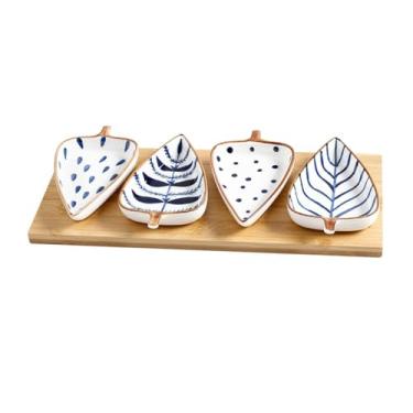 Imagem de prato de lanche Prato criativo de frutas em forma folha, prato compartimentado, lanche doméstico, tigela molho delicado tigela de sopa