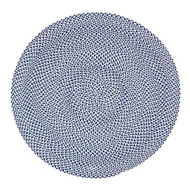 Imagem de Super Area Rugs Tapete trançado de algodão tricolor Farmhouse - Buffalo Check azul, branco, cinza, 1,2 m redondo