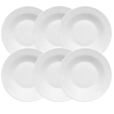 Imagem de Jogo de Pratos De Vidro Opaline Branco Fundo Kit com 6 peças Hauskraft Conjunto Flare 20cm