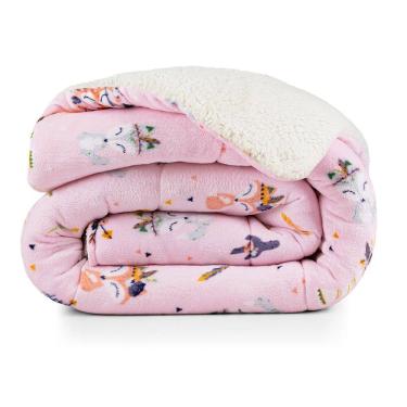 Imagem de Coberdrom Cobertor Lutti Solteiro Quarto Cama Infantiil Sherpa Manta Toque Lã de Carneiro Foxy Raposinha Rosa