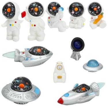 Imagem de ONEST 15 peças miniaturas estatuetas de astronauta e foguete mini astronauta e OVNI brinquedo resina astronauta decoração para topo de bolo decoração de casa escritório desktop