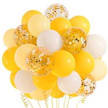 Imagem de TUPARKA Balões de confete de ouro amarelo e branco de 12 polegadas, pacote com 60, balões de festa amarelo pastel e branco para tema de abelha girassol, material de festa de bebê de aniversário