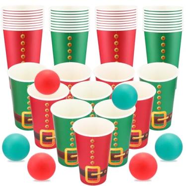 Imagem de Jingmore Conjunto de artigos de festa de Natal, 60 peças de copos de cerveja de papel de Natal vermelho verde de 473 ml com 12 bolas, copos de cinto de Papai Noel para lembrancinhas de festa de Natal