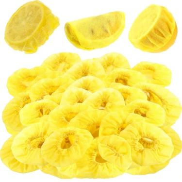 Imagem de 100 peças de redes amarelas de limão para espremer, capas de limão descartáveis para espremer suco e filtrar sementes, envoltórios de malha elástica para fatias cítricas