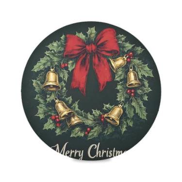 Imagem de Wassud Jogo americano vintage guirlanda de Natal tapetes de mesa redondos para cozinha e jantar tapetes laváveis resistentes ao calor decoração de mesa 39 cm