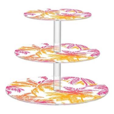 Imagem de CEBUGI Suporte de cupcake de 3 camadas, palmeiras, suporte redondo para bolo, torre, bandeja de servir em camadas de acrílico para chá, chá de bebê, casamento e mais