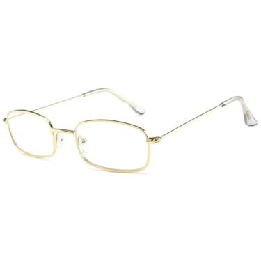 Imagem de JRLLFD Óculos de sol de metal com armação pequena, feminino e masculino, luxuoso, para dirigir ao ar livre, UV400 (dourado transparente)