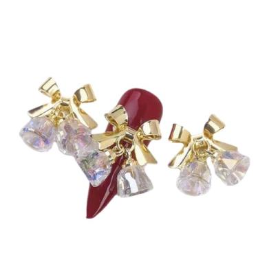 Imagem de Sinos de strass para unhas de Natal com laço de alce sinos de Natal ornamento de unhas 3D joias de unhas (B-5 peças)