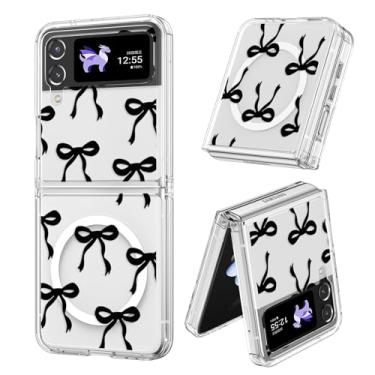 Imagem de UEEBAI Capa magnética para Samsung Galaxy Z Flip 3/4 5G, capa de arco compatível com MagSafe, fita fina transparente sem fio, capa protetora antiamarelamento à prova de choque para mulheres e meninas