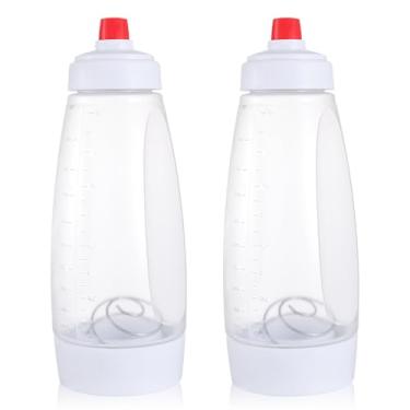 Imagem de Pacote com 2 frascos dispensadores de massa de panqueca com liquidificador, espremidos para panquecas, batedeira, batedeira, cozinha, coqueteleira, panquecas, utensílio de cozimento para waffle, bolo