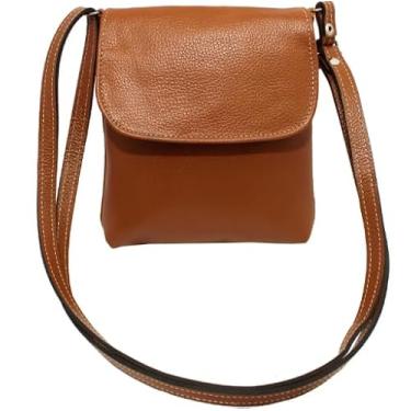 Imagem de Bolsa Transversal de Couro Legítimo (Malu) – Acabamento Premium – Alça Ajustável – Resistente – Ideal para Trabalho e Lazer com Estilo (Caramelo)