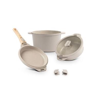 Imagem de Jogo de Panelas Empilhável Brinox Loft 7 Peças Antiaderente Ceramic Life, Cabo Removível e Fundo de Indução - Areia Areia