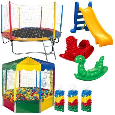 Imagem de Pula Pula Trampolim 2,30m Com Piscina De Bolinhas Oitavada 1500 Bolinhas Escorregador Medio E 2 Gangorras 1 Lugar