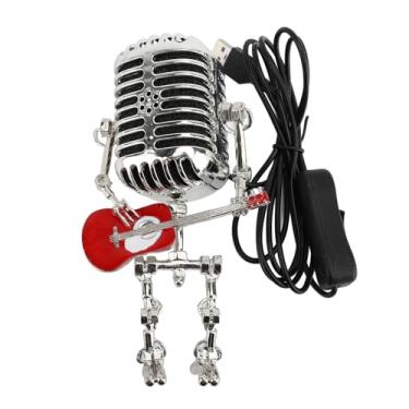 Imagem de AUNMAS Abajur de Mesa robô de Guitarra Com Microfone Vintage, Luz Noturna de Metal retrô de Alumínio para Mesa de Quarto, Presente Temático Musical Exclusivo para Colecionadores de Músicos, (Vermelho)