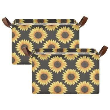 Imagem de Organizador de suéter grande com girassóis amarelos pretos para armário com alças, cesta para brinquedos de cachorro 40 x 29 x 25 cm, caixas de armário 2 unidades