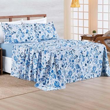 Imagem de Jogo De Lençol Benim Queen 4 Peças Micropercal 400 Fios Estampado - Loli Azul Floral - 100% Poliéster