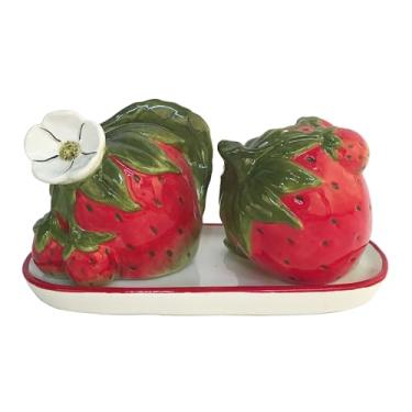 Imagem de Blue Sky Clayworks Conjunto de saleiro e pimenteiro de morango, 8 cm C x 5 cm L x 10 cm A