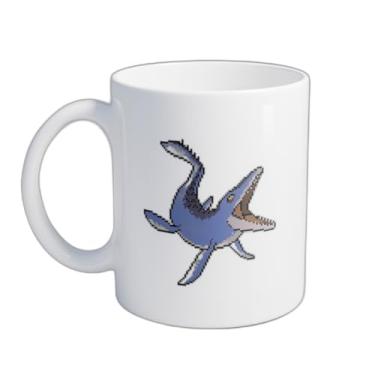 Imagem de Caneca Xícara de Café Porcelana 300ml Com Desenho Mosasaurus Pixelado