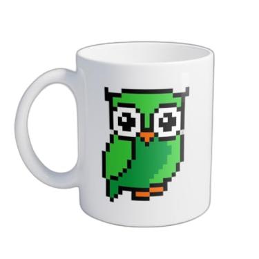 Imagem de Caneca Xícara de Café Porcelana 300ml Coruja em Pixel Verde