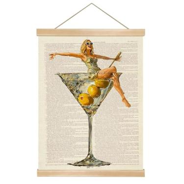 Imagem de You found a duck Arte de parede Martini Girl, pôster vintage de coquetel glamouroso, 35 x 45 cm, estampa em tela de vidro Martini, decoração de parede chique para casa ou bar (Begei-Woman01)