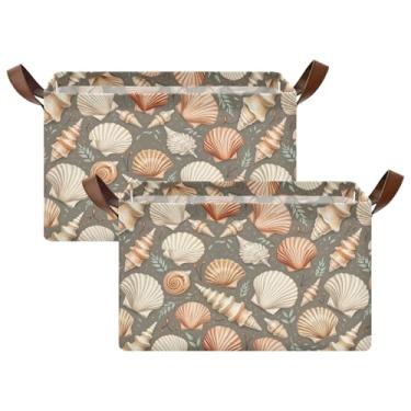 Imagem de Caixas organizadoras de armário marrons bege para organização e armazenamento de trailers, cestas decorativas grandes de 48 x 28 x 25 cm para armazenamento de suéter para armário, pacote com 2