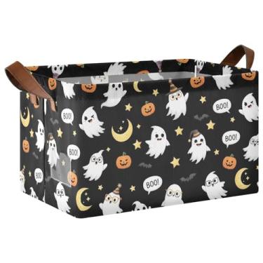 Imagem de Lindo organizador de suéter grande de Halloween Specter para armário com alças, caixas decorativas de armazenamento 40 x 29 x 25 cm, cestas organizadoras, 1 pacote