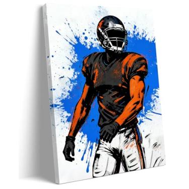Imagem de Arte de parede emoldurada de futebol americano - Impressão em tela temática esportiva inspiradora de 30,5 x 40,6 cm para decoração de quarto de jogo de caverna masculina