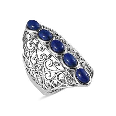 Imagem de Compre anel LC, banhado a platina, 5 pedras, lápis-lazúli para mulheres, joias abertas, presentes de aniversário e dia das mães para mães, 5, Metal