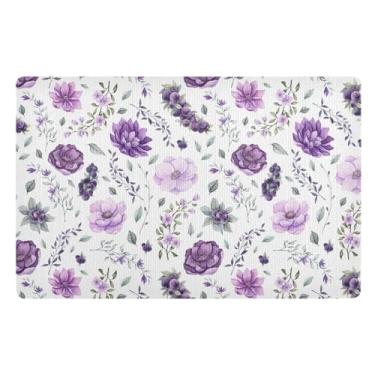 Imagem de Tapete de boas-vindas com flores roxas para porta da frente, tapete de cachorro enlameado, sapatos caçadores de sujeira, capacho 81 x 50 cm