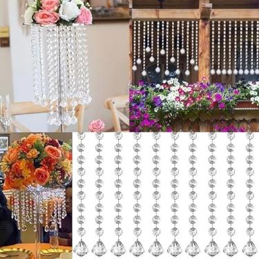 Imagem de Pacote com 10 enfeites de gota de cristal 50 cm de plástico transparente decoração de cristal centros de mesa lustres guirlanda, pingente de gota de prisma hexagonal acrílico octógono cordão de contas