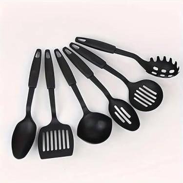 Imagem de Conjunto de 6 utensílios de cozinha resistentes ao calor, incluindo concha, colher, escumadeira, espátula, espátula, servidor de espaguete, conjunto de utensílios de cozinha de plástico, utensílios de