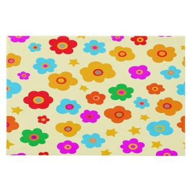 Imagem de Wassud Tapete de porta de flores coloridas 61 x 89 cm, tapete de área lavável antiderrapante com suporte de borracha, tapete macio e macio para sala de estar, quarto, entrada, entrada