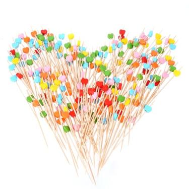 Imagem de 200 palitos e palitos de coquetel de coração para Dia dos Namorados - Ideal para decorações de festa, aperitivos e palitos de morango para mergulhar (cores mistas)