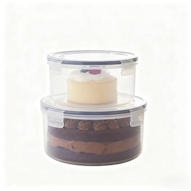 Imagem de Mowhut Conjunto de 2 tigelas grandes, tigela de salada com tampa selada, tigelas de plástico, recipientes de armazenamento de alimentos para colocar sorvete, bolo, frutas, assar, sobremesa, sem BPA