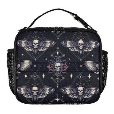 Imagem de Lancheira preta de caveira para mulheres, meninas, lancheira com alça de ombro, lancheira masculina e infantil, para trabalho, meninos, animal, floral, bolsa térmica