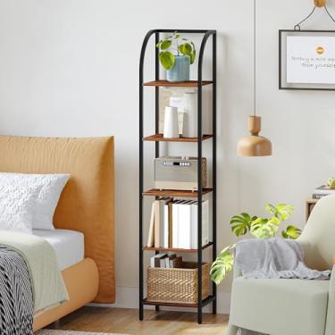 Imagem de Hzuaneri Estante estreita, prateleira de armazenamento alta com moldura de aço, prateleira vertical de exibição, prateleira de livros fina para estudo, sala de estar, escritório, estilo industrial