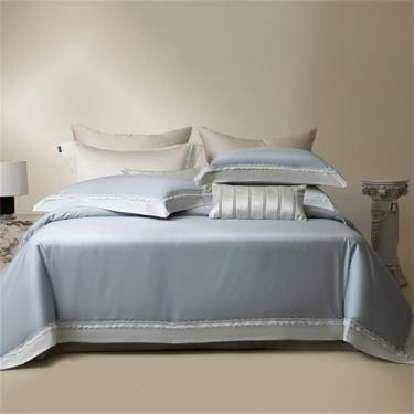 Imagem de Jogo de cama 100% algodão, tecido slub, confortável e respirável, com capa de edredom e lençol, cor 2, tamanho Queen (200x230cm), 4 peças.